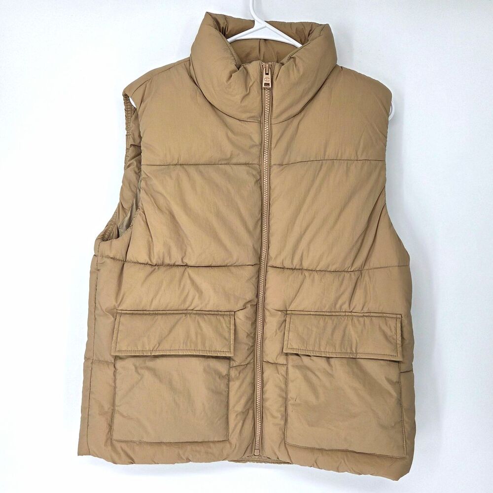 Champion Womens Beige Puffer Vest Full Zip Pockets StandUp Collar Large Gorpcore
